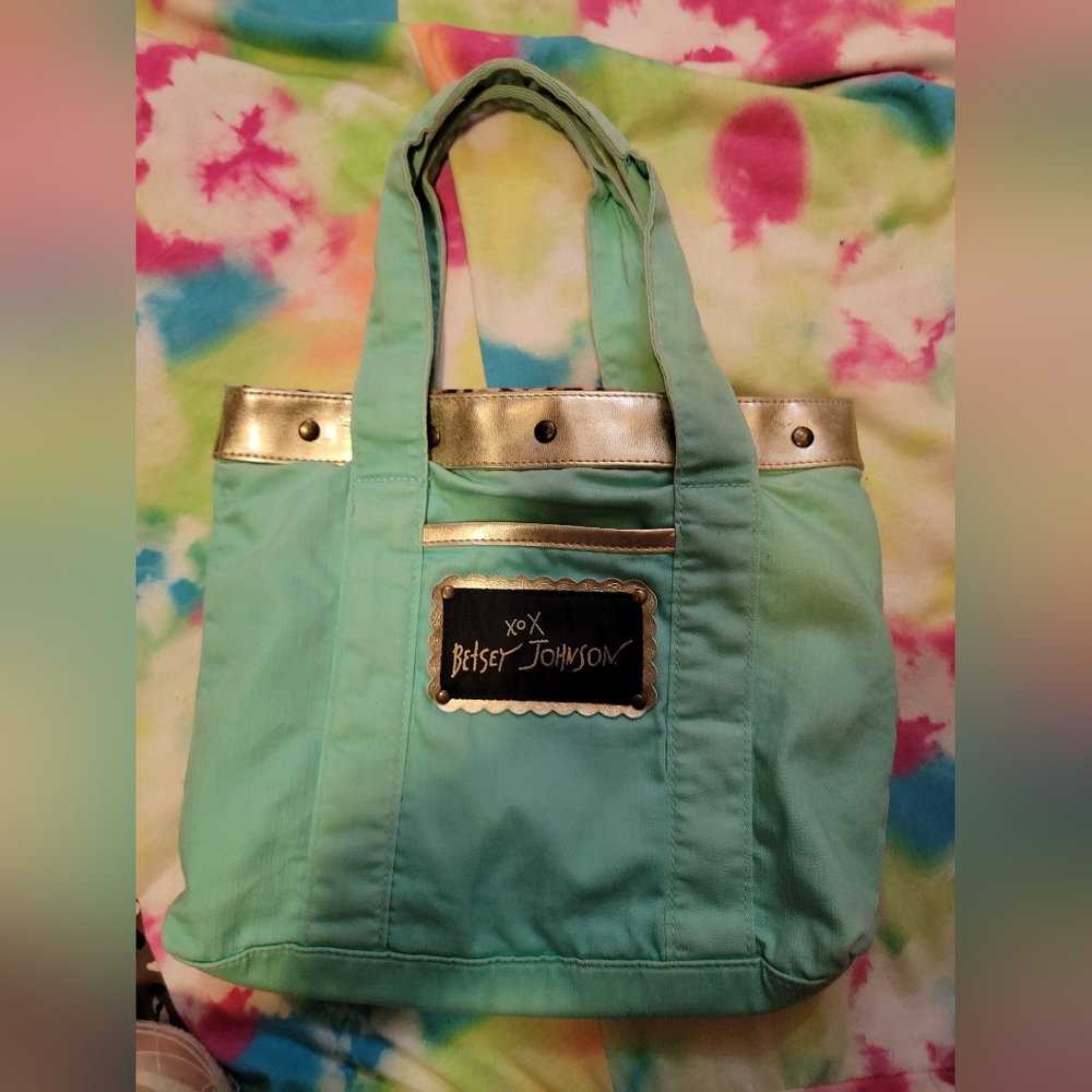 Betsey Johnson XOX Clutch Bag, aquamarine and gold